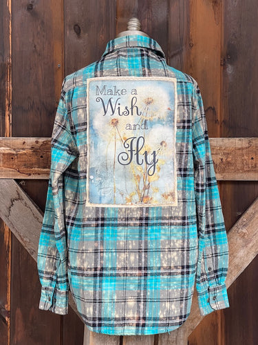 Make a Wish and Fly Art Flannel- Boho Blue